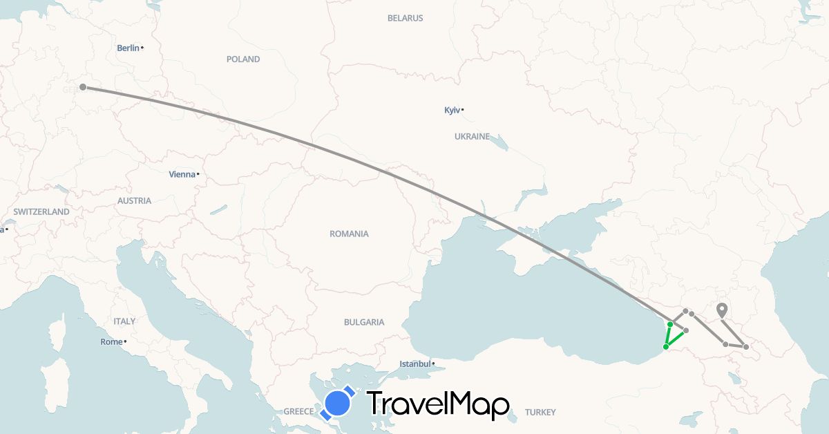 TravelMap itinerary: bus, plane in Germany, Georgia (Asia, Europe)